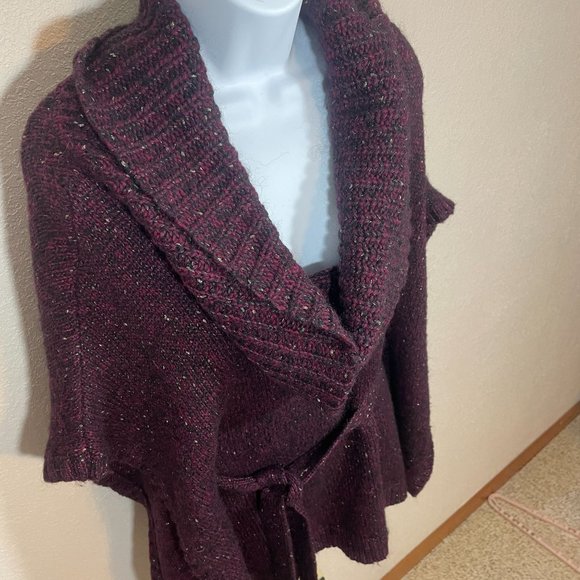 White House Black Market Poncho Sweater Mohair Wool Marled Knit Belted Metallic - Picture 7 of 13